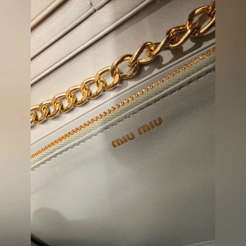 Miu Miu Matelasse Bifold Long Wallet Logo Leather Cielo Blue